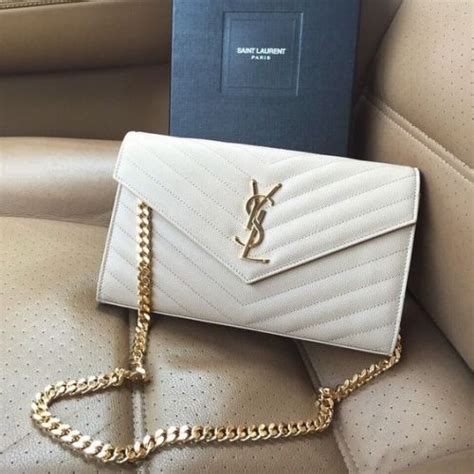 ysl white handbag|white ysl bag gold chain.